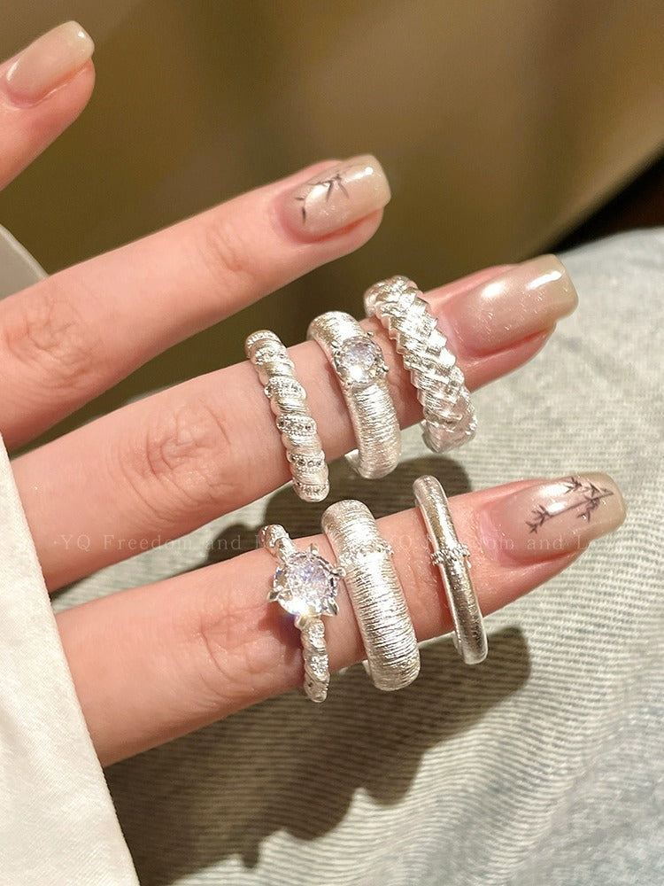 2026 New High-End Sparkling Zircon Brushed Open Ring For Women, Light Luxury Niche Index Finger Ring