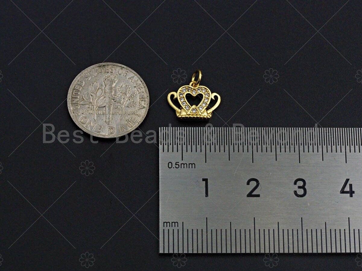 18K Gold Micro CZ Pave Dainty Crown Pendant, Gold Crown Charm,  Crown Beads, Jewelry Findings, 9x12mm, sku#LK37