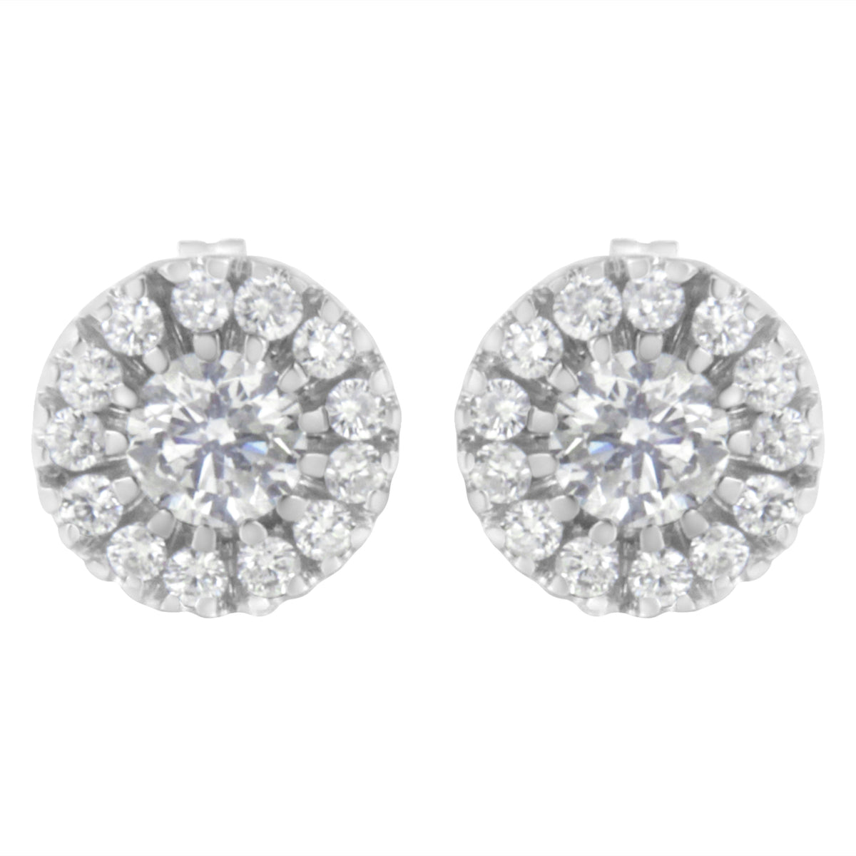 14k White Gold 1 cttw Diamond Halo Stud Earrings (I-J Clarity, I1-I2 Color)