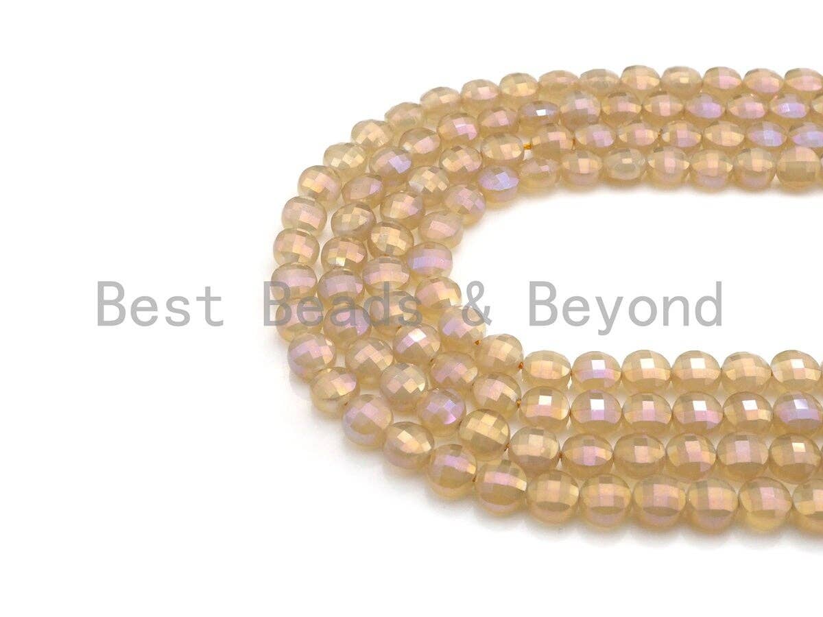 Mystic Plated Gold Agate Checkerboard Cut Coin Shape beads, 6mm/8mm Turtle Shell Cut Gold Agate, 15.5" Full strand, Sku#UA33C