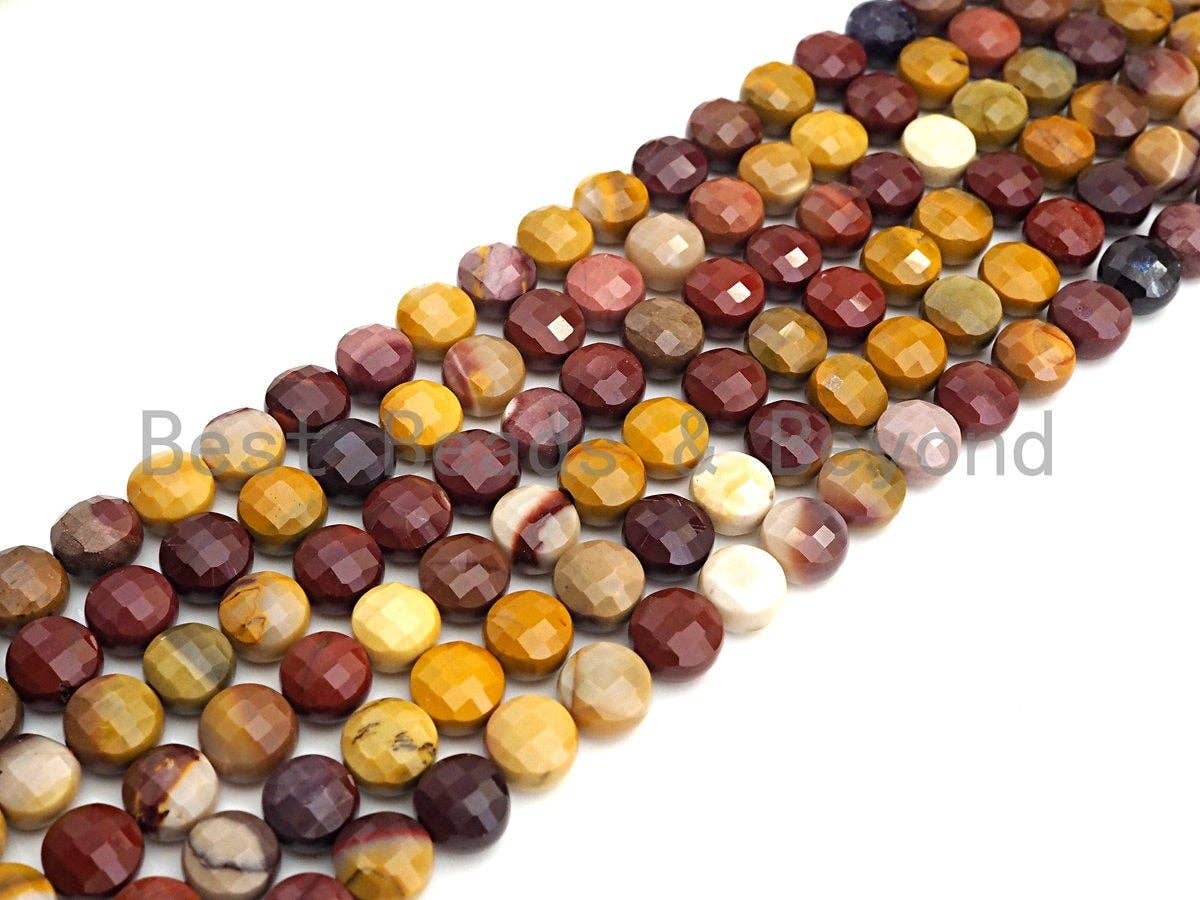 Natural Mookaite Double Sided Turtle Shell Cut Coin Shape beads, 6mm/8mm/10mm Checkerboard Cut Mookaite Beads, 15.5" Full strand, Sku#UA32