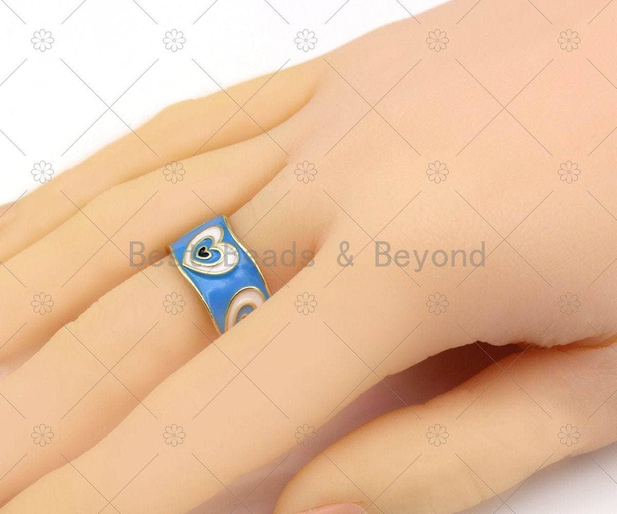 Enamel Heart On Enamel Band Adjustable Ring, Sku#O83