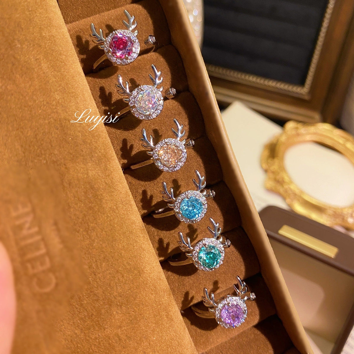 Dainty Purple Crystal Deer Head Ring, Adjustable Stackable Ring, Fashion Jewelry For Women Daily Wear