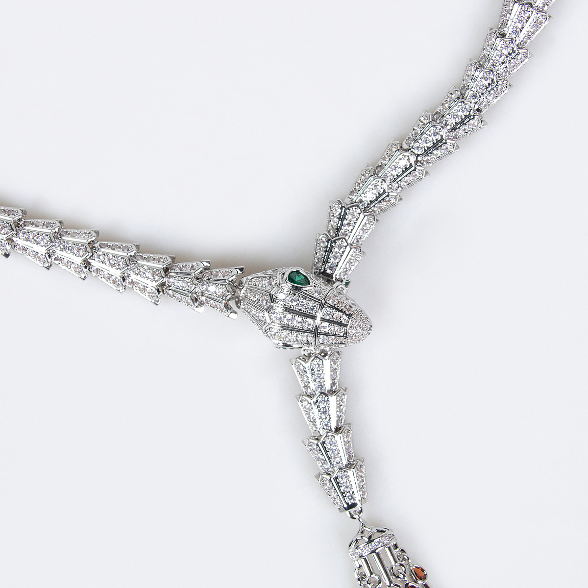 Serpentine Teardrop Tassel Zircon Earrings & Necklace Set