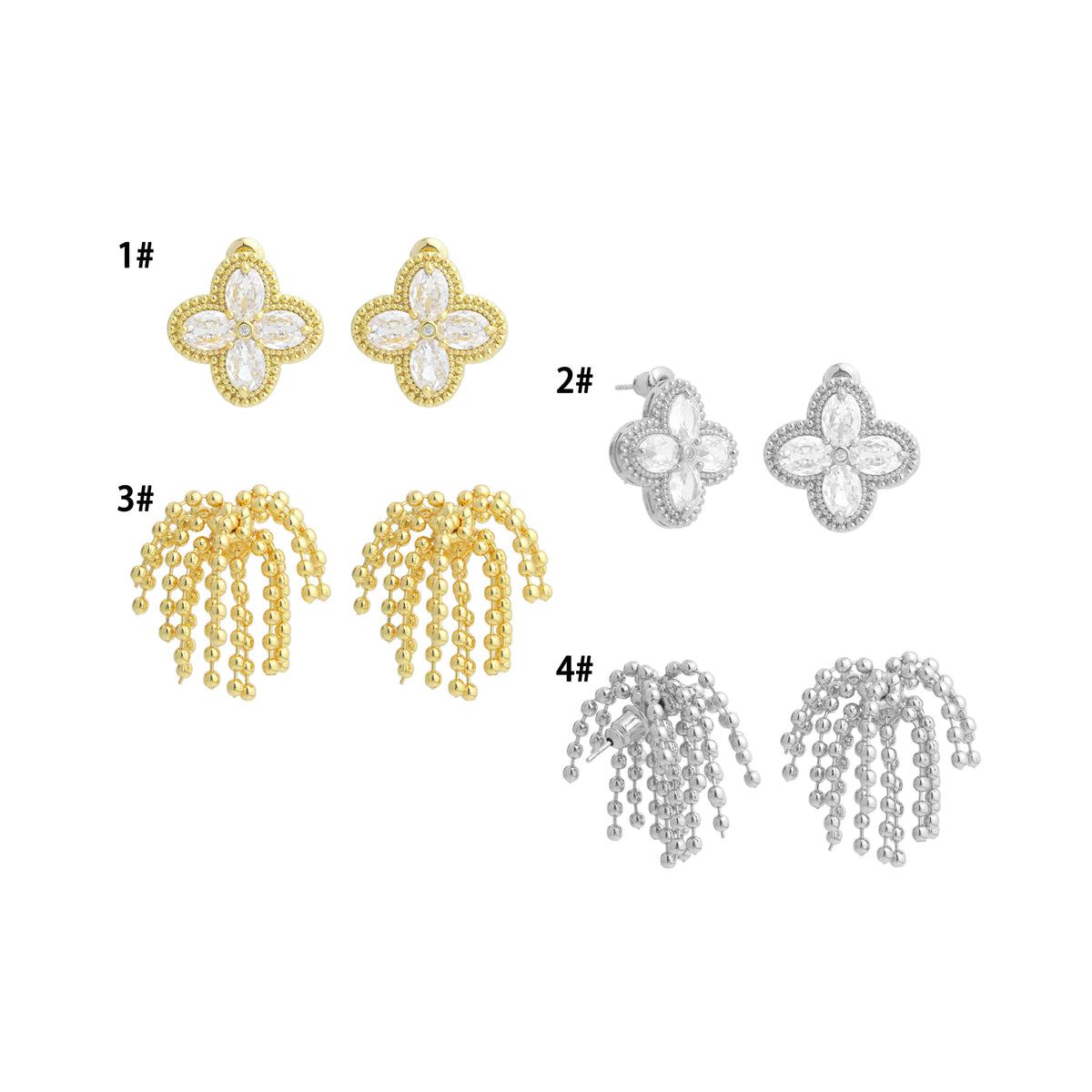 Gold Silver Flower Ball Tassels Earrings, Sku#O124