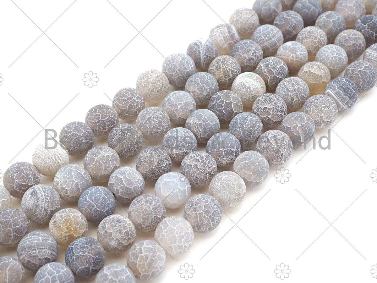 High Quality Natural Gray Frosted Matt Fire Agate, Round 6mm/8mm/10mm/12mm Fire Agate, Cracked Fire agate, 15.5" Full Strand, sku#UA143