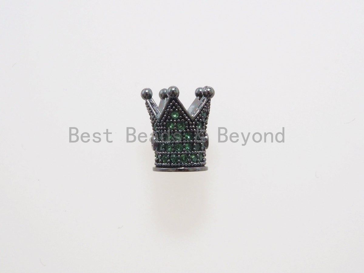 CZ King Crown Green Micro Pave Beads, Cubic Zirconia Crown Space Beads,Men's Women's Jewelry Making, 10x8mm, Sku#G404