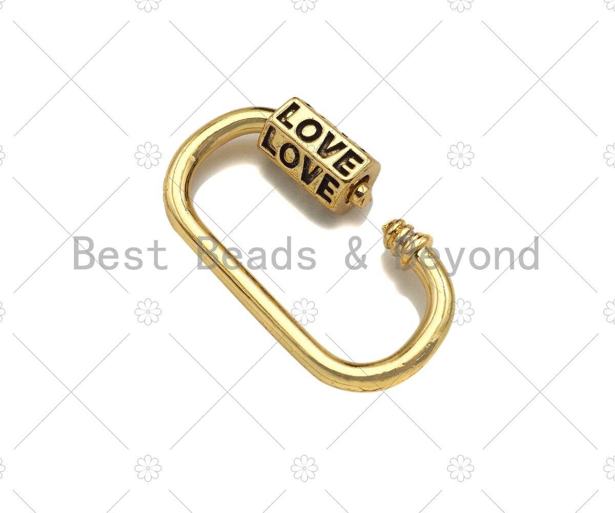 18K Gold Love Word On Oval Shape Screw Clasp, Oval Connector, Gold Carabiner Clasp, 17x29mm, Sku#K173