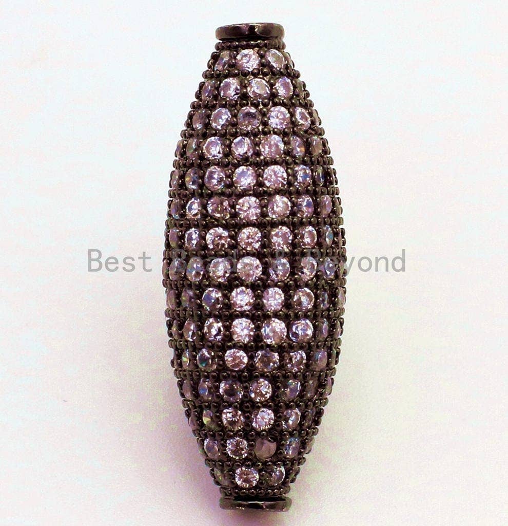CZ Micro Pave Long Oval Spacer Beads with Clear CZ for Bracelet/Necklace, Cubic Zirconia Beads, Bracelet Charms, 28x11mm,sku#G51