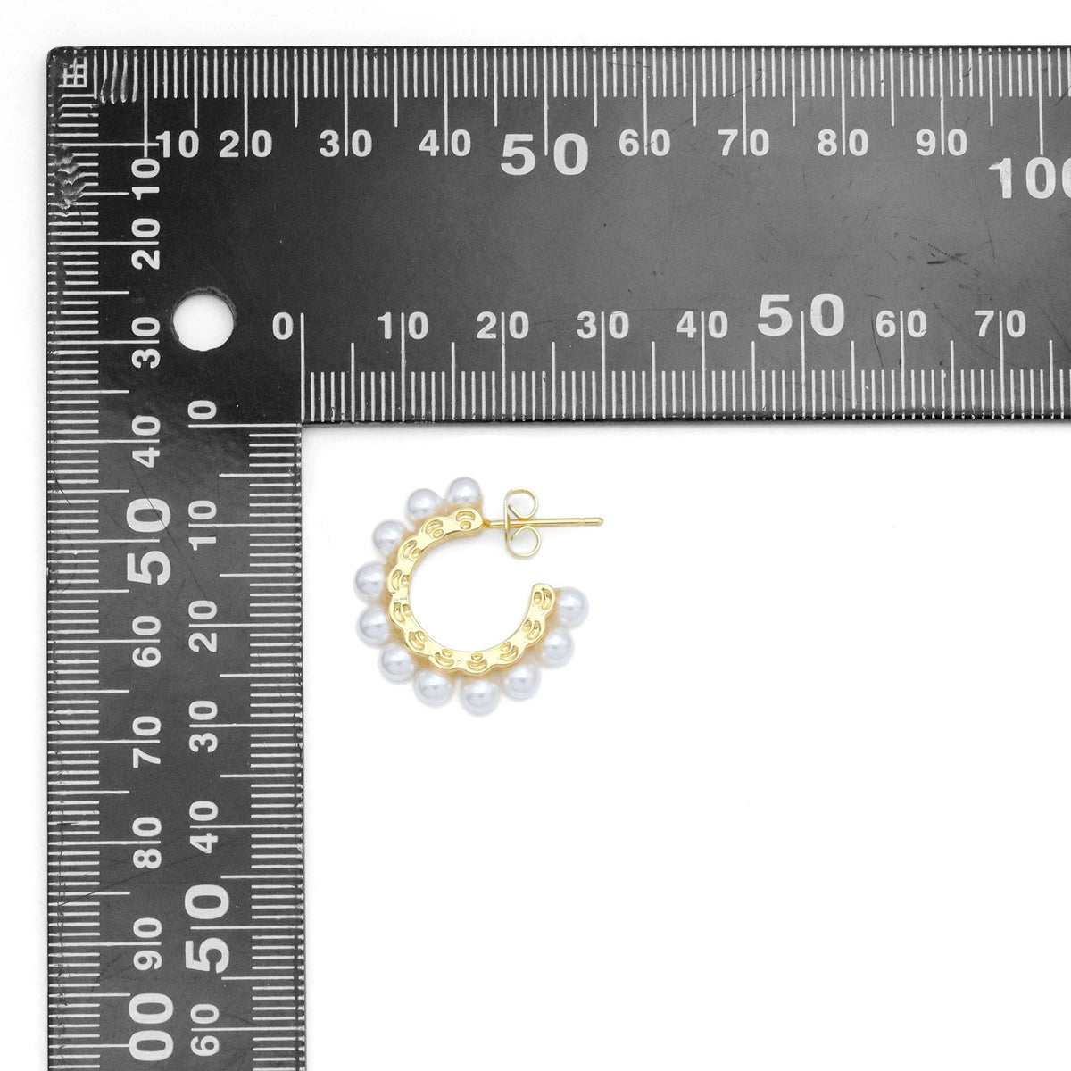 Clear CZ White Pearl Hoop Earrings, Sku#LD577