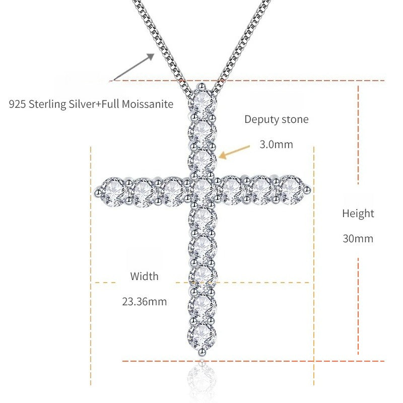 Hip Hop Cross Necklace in Sterling Silver with Sparkling D-Color VVS1 Moissanite Accent