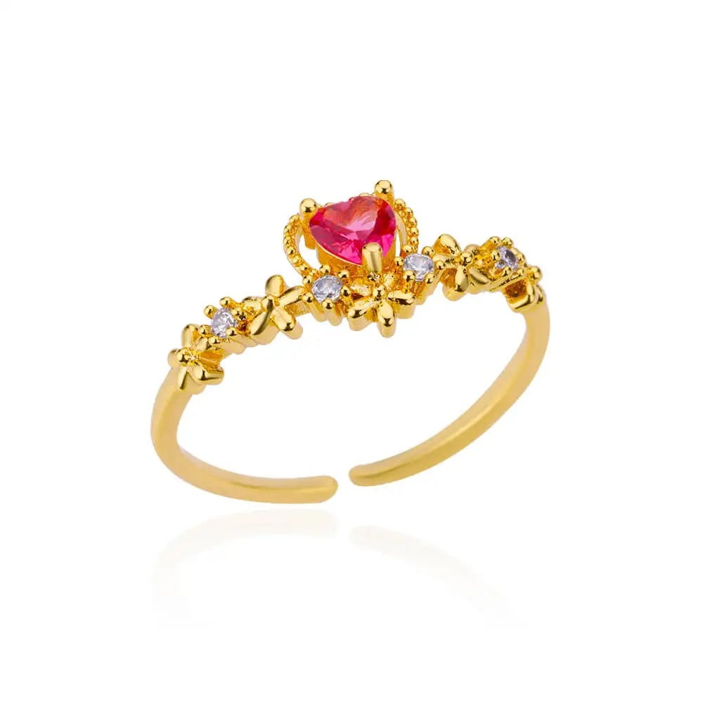 Womens Colorful Square Zircon Inlaid Open-End Ring