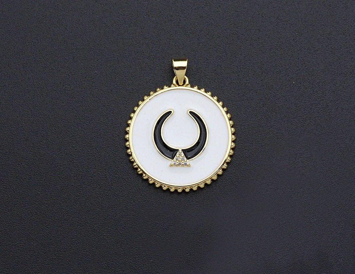 Enamel Horn on Round Disc Cpin Pendant,CZ Micro Pave Oil Drop Horn pendant,Enamel pendant,Enamel Jewelry, 24x27mm, sku#F1045