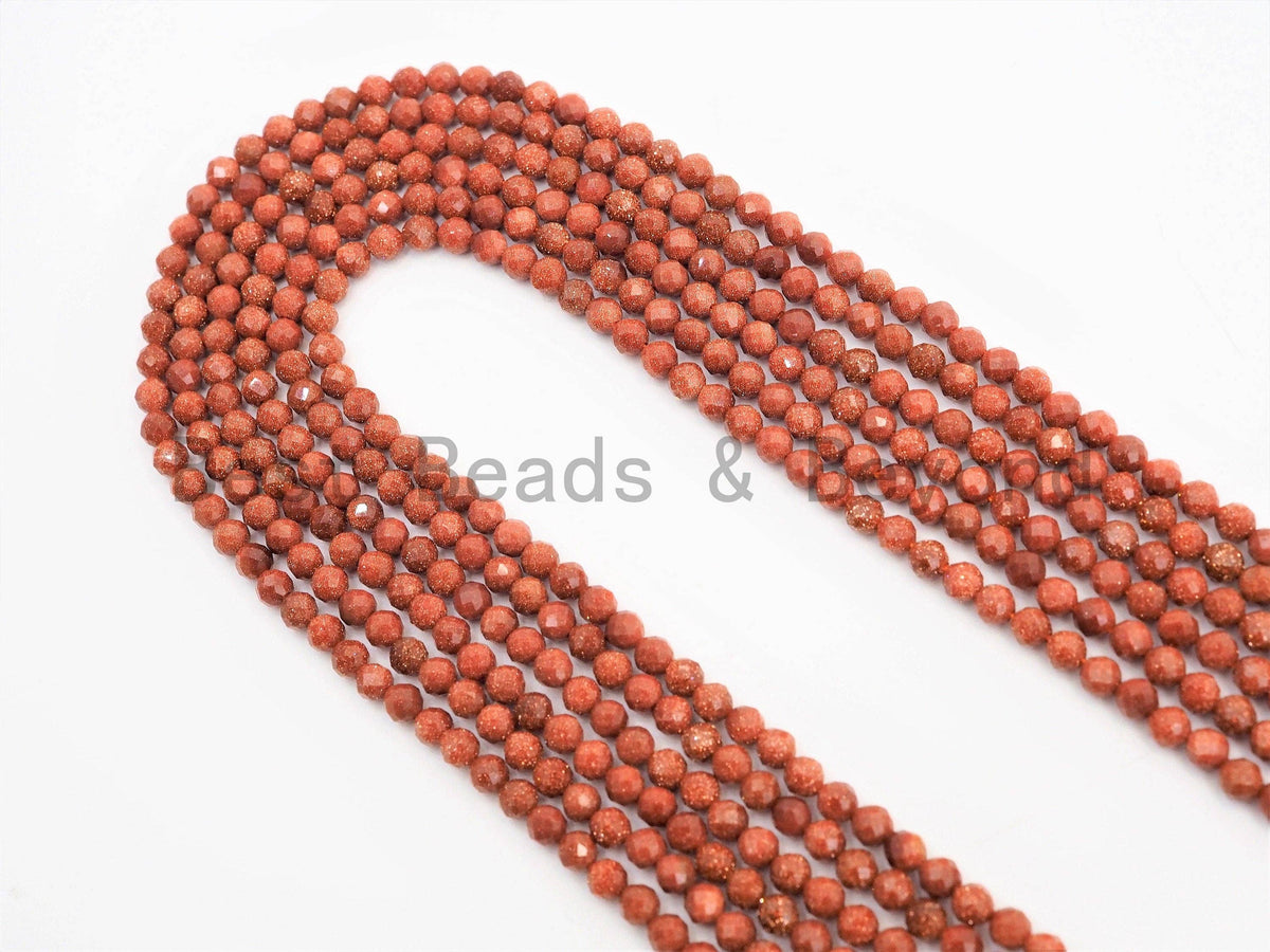 2mm/3mm/4mm High Quality Round Faceted Goldstone Beads, Shiny Tiny Gemstone Beads, Sparkling Golden Brown Beads, 15inch strand, SKU#U365