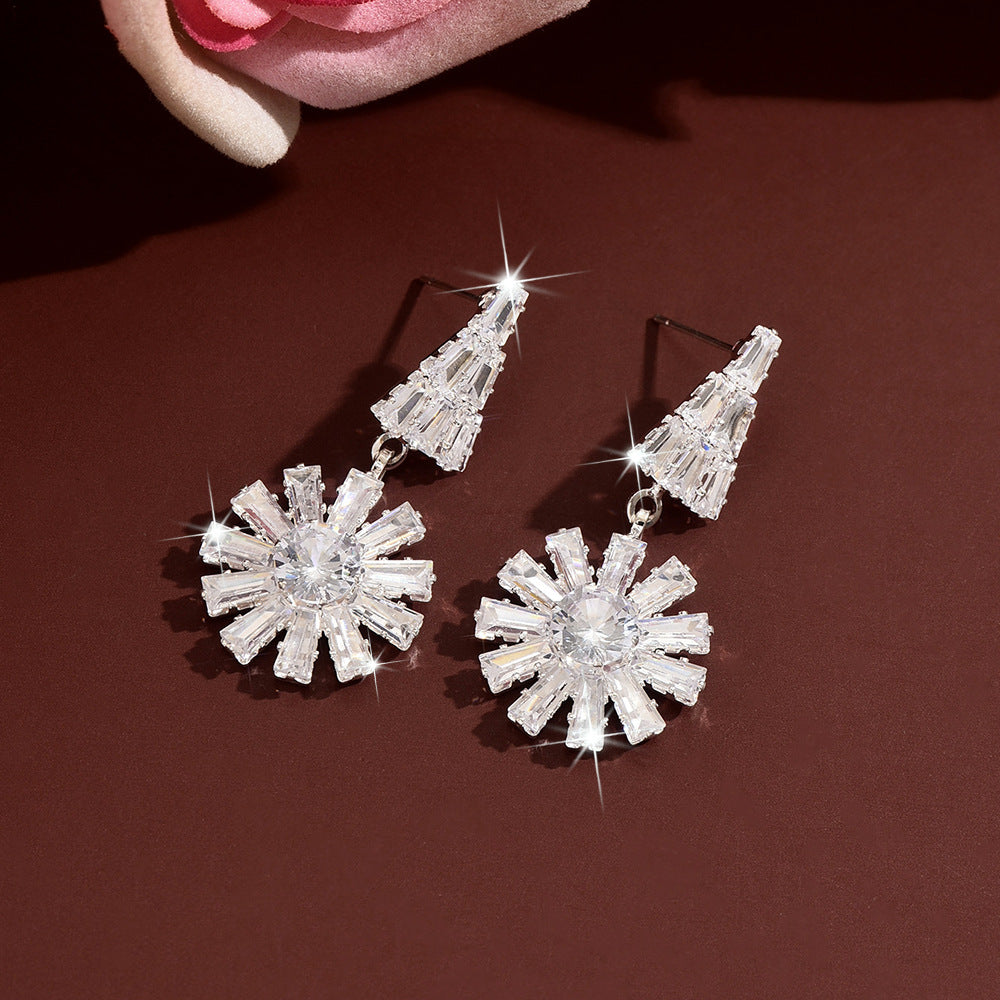 Womens Sweet Floral Rhinestone Stud Earrings,Costume Earrings For Daily Party Wear