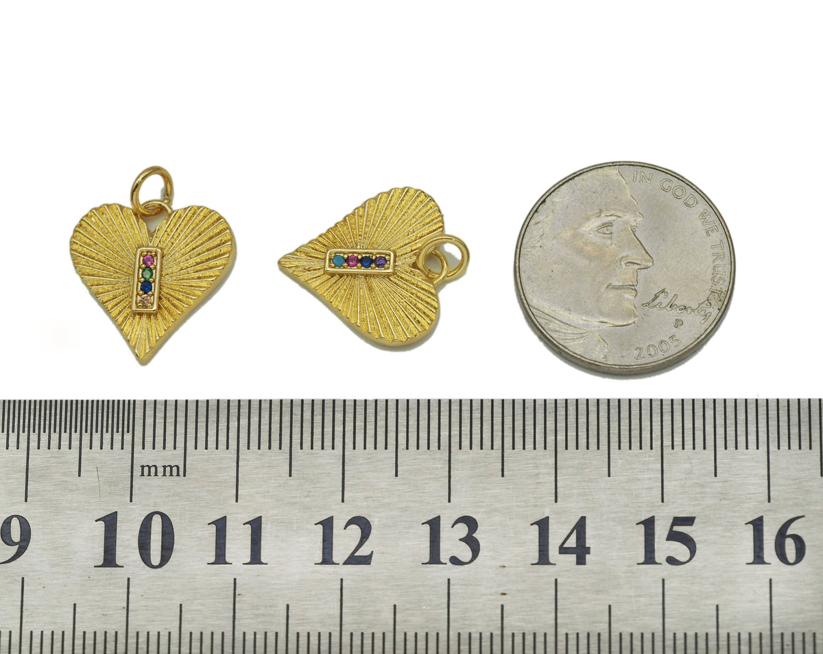 Colorful Rectangle On Heart Charm, Sku#F1474C