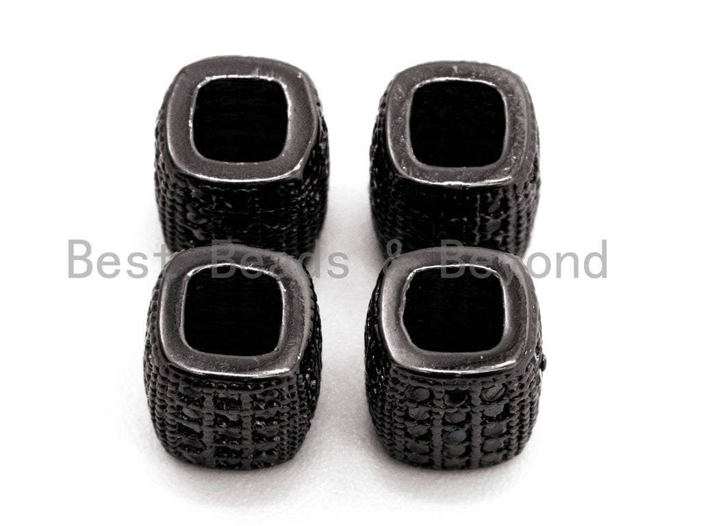 Black CZ Pave On Black Big Large Hole Barrel Spacer Micro Pave Beads, Cubic Zirconia Drum Barrel Space Beads, 7x6mm, SKU#G324