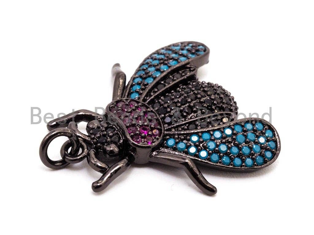 FLY Inspired  Charm, CZ Micro Pave Multi Color Insect Pendant, Cubic Zirconia Pendant,Gold/Rose Gold/Silver/Black,22x23mm,SKU#F443