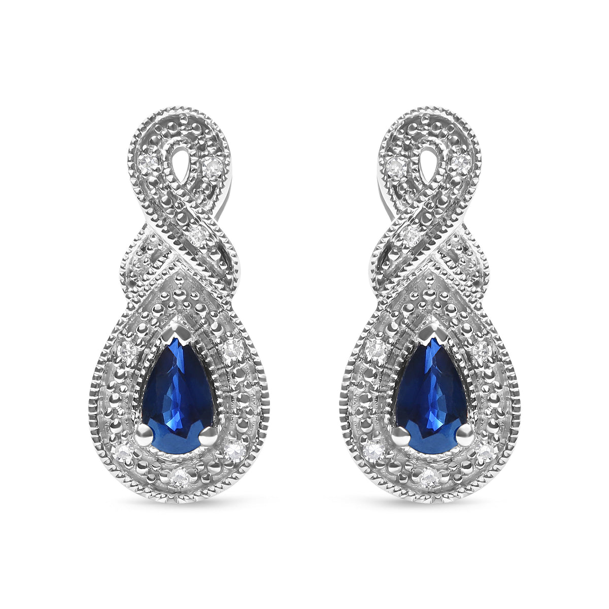.925 Sterling Silver 4.5 x 3mm Pear Sapphire Gemstone and Diamond Accent Infinity Drop Stud Earrings (H-I Color, SI1-SI2 Clarity)