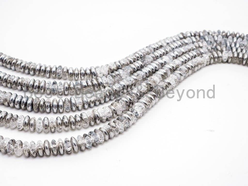 Crack Quartz beads Half Silver Plated, 4x6/5x8/6x10mm Rondelle Saucer Man Made Quartz Beads, Gray Silver Clear Beads, 16inch strand, SKU#U56