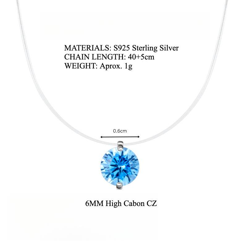 S925 Multicolor Mermaid Tear Floating CZ Necklace, Sterling Silver Invisible Fishing Line 6-8mm Cubic Zirconia Pendant