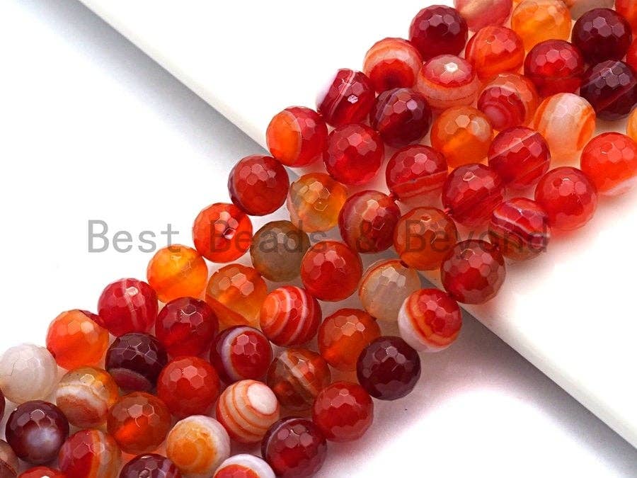 High Quality Faceted Red Banded Agate beads, 6mm/8mm/10mm/12mm Orange Agate Gemstone beads, Natural Agate Beads, 15.5inch strand, SKU#U456