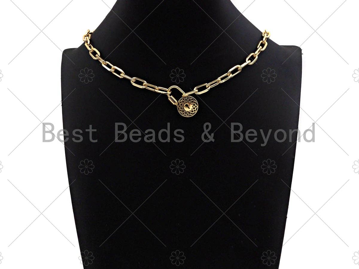 18K Gold Filigree Style Round Lock Clasp, Gold Fancy Lock, Chain Clasp, Screw Lock,16x28mm,sku#K143