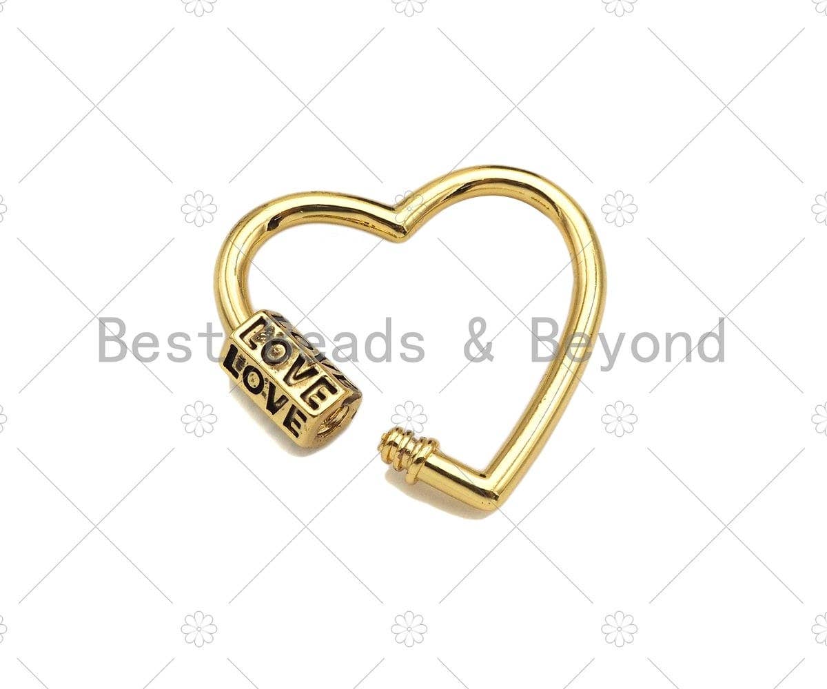 18K Gold Love Word On Heart Shape Screw Clasp, Heart Connector, Gold Carabiner Clasp,30x29mm, Sku#K172
