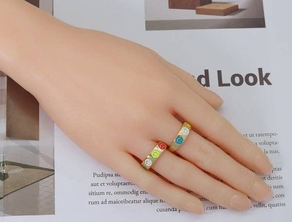 Colorful Enamel Smiley Face Adjustable Ring, 18K Gold Filled Open Ring, Enamel Open Ring, Statement Ring, 20x7mm,Sku#LD152