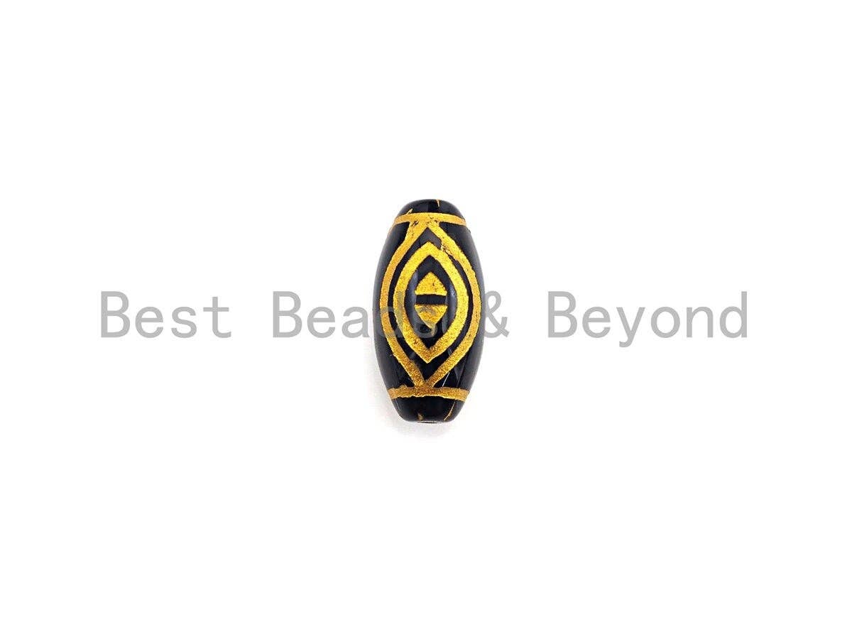Natural Tibetan Agate Oval Shape Beads, Black Gold Dzi beads, Barrel Agate Beads, 10x20mm, sku#U593