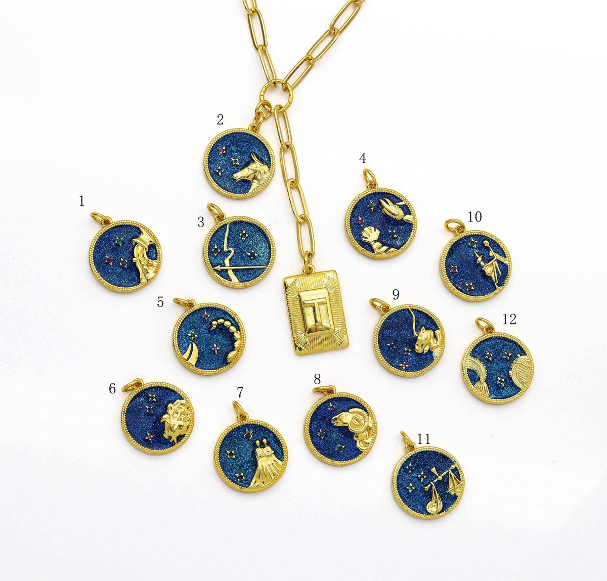 Personalized Blue Constellation Drop Coin Necklace, Sku#CL27