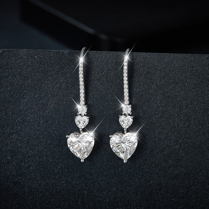 S925 Sterling Silver Heart Shaped Moissanite Dangle Earrings  Platinum Plated Hook Earrings With GRA Certificate Elegant Jewelry Gift Box Set For Women