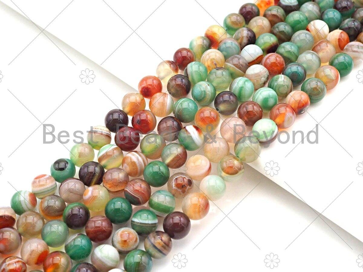 High Quality Green Brown Banded Agate Smooth Round Beads, 6mm/8mm/10mm/12mm Agate, Natural Agate Beads, 15.5"Full Strand, Sku#UA219