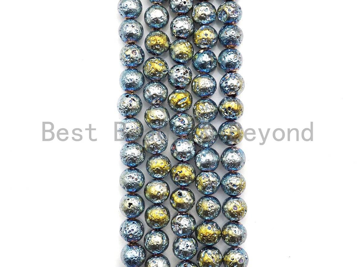 NEW COLOR!! Plated Lava Round Beads, 8mm/10mm Green Gold Gemstone Beads, Lava Gemstone Beads, 15.5" Full Strand, sku#U874