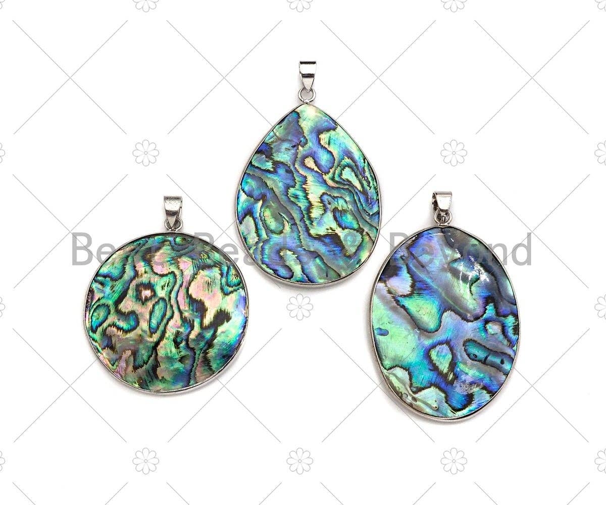 Paua Abalone pendant, Focal Abalone Pendant Silver Finish, Teardrop/oval/Round/Diamond Shape Focal Abalone Charm, sku#R41