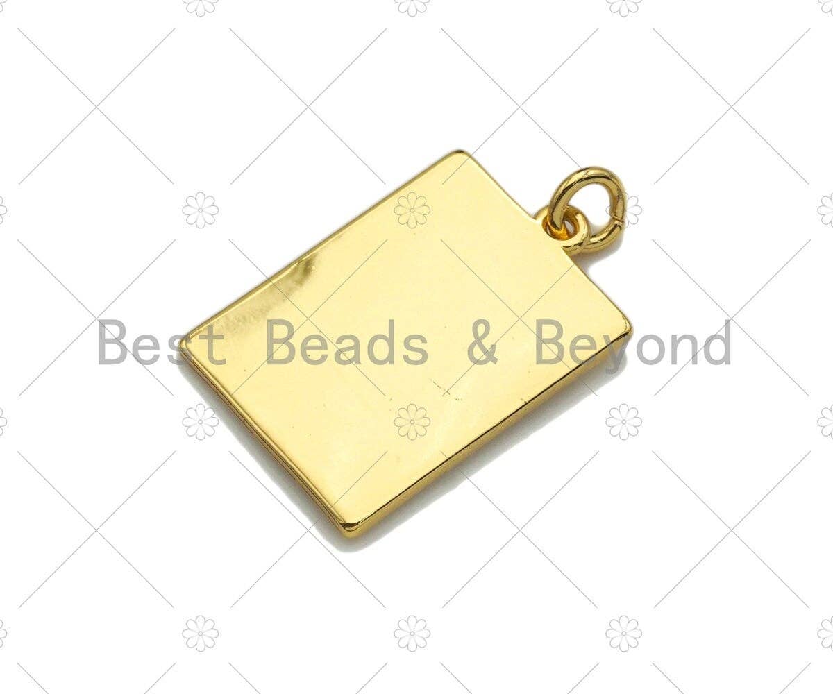 Shiny Gold Medallion Dragon Dog Tag Pendant, Dragon Rectangl