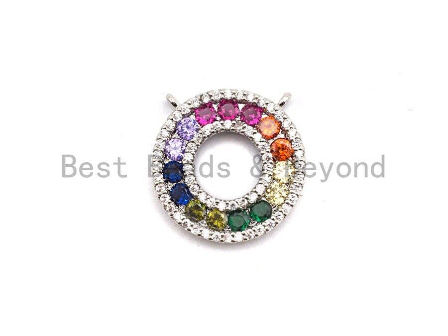 Colorful CZ Micro Pave Circular Ring  Pendant, Cz Pave Pendant, Gold/Rose Gold/Silver/Gunmetal plated, 17x17mm, Sku#F784