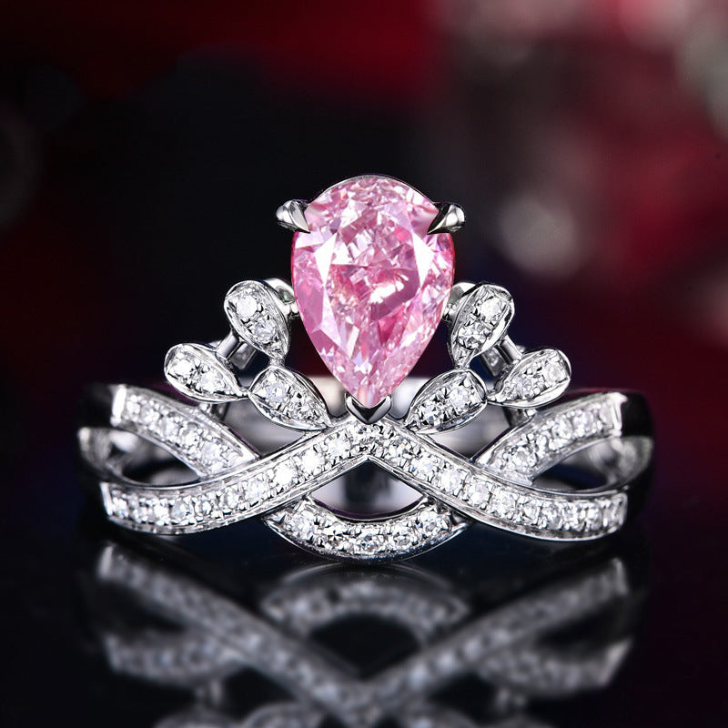 Pear Cut Simulated Ruby Crown Ring, Luxury Infinity Pave Band Promise Ring For Women