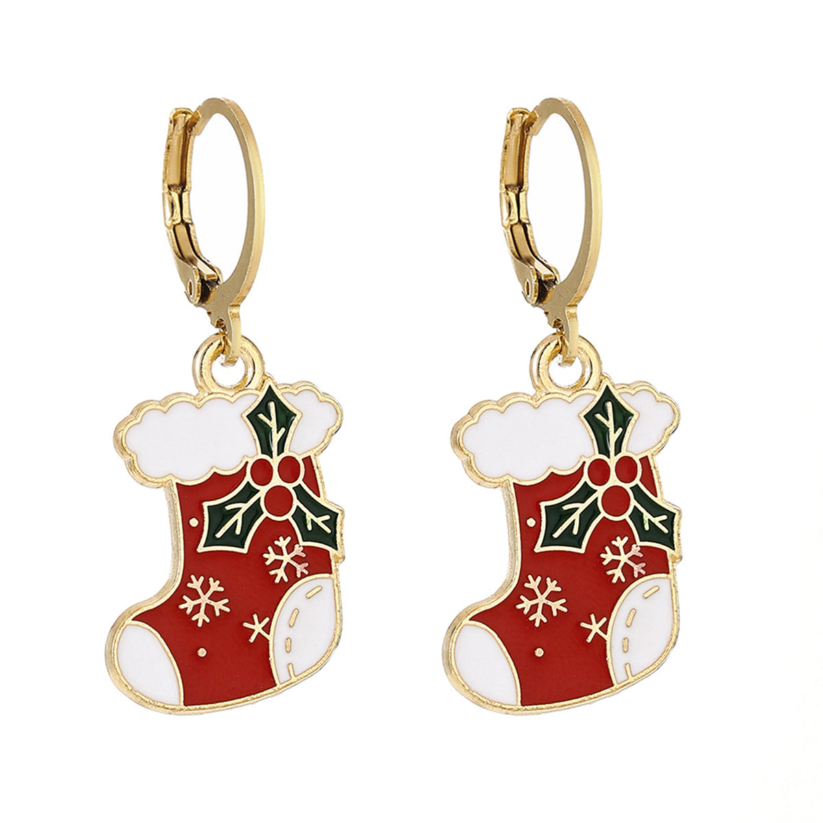 Cross-Border Personalized Christmas Alloy Earrings Christmas Hat Colorful Star Dot Diamond Christmas Tree Elk Gingerbread Man Earrings