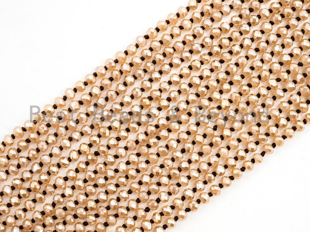 60 EXTRA Long Knotted Gold Champagne Color Crystal Necklace, Extra Long/Double Wrap Necklace, Champagne Color 2x4mm Rondelle Beads, SKU#D14