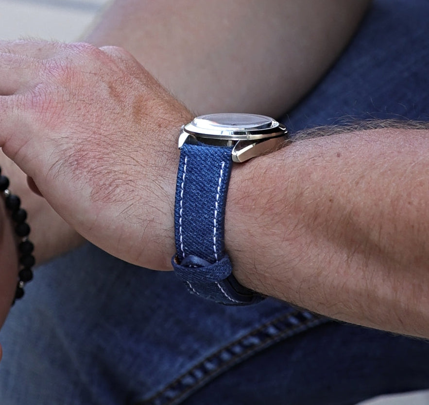 Denim Blue Jean Leather Watch Strap 20mm
