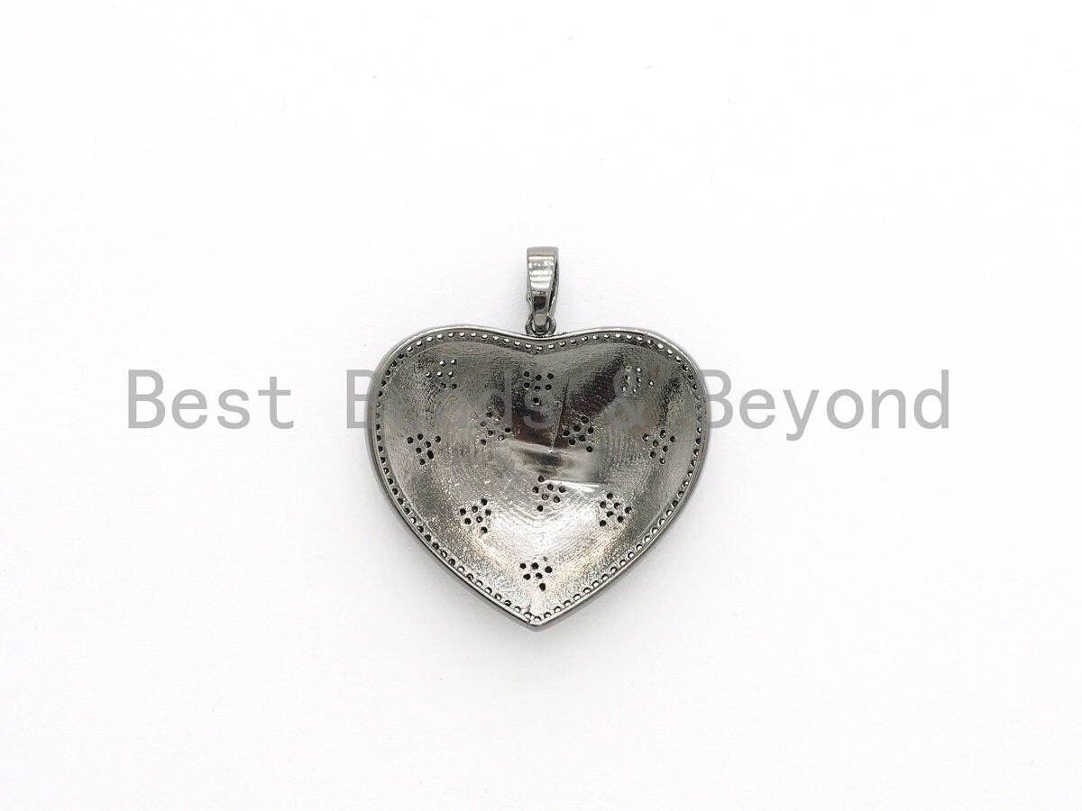 34*37mm Enamel Heart on Heart Pendant, CZ Micro Pave heart pendant, Enamel heart,Red/White/Pink/Blue Heart Focal Pendant, sku#F614