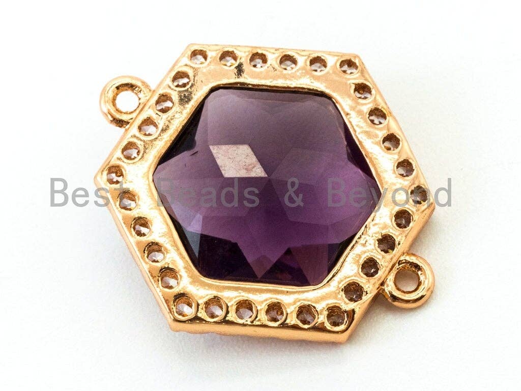 Hexagon Bezel Connector with Faceted Glass,sku#A80