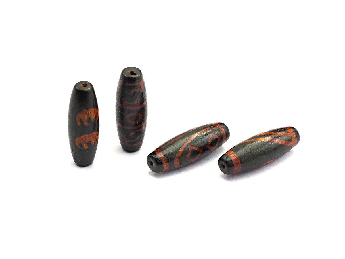 Natural Tibetan Agate Long Oval Shape Beads, Black Brown Dzi beads, Barrel Agate Beads, 10x30mm, sku#U563