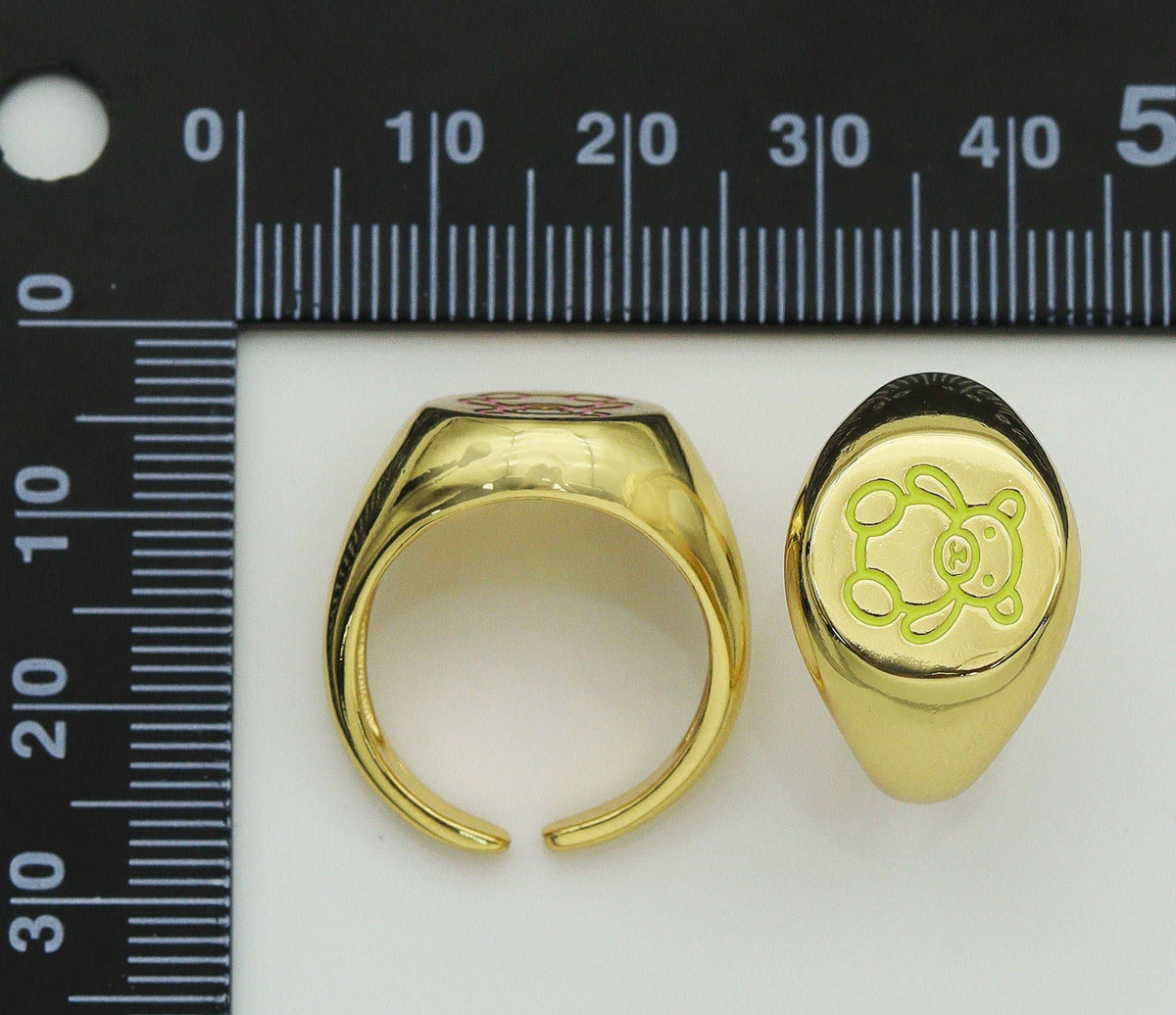 Enamel Bear On Round Adjustable Ring, Sku#X324
