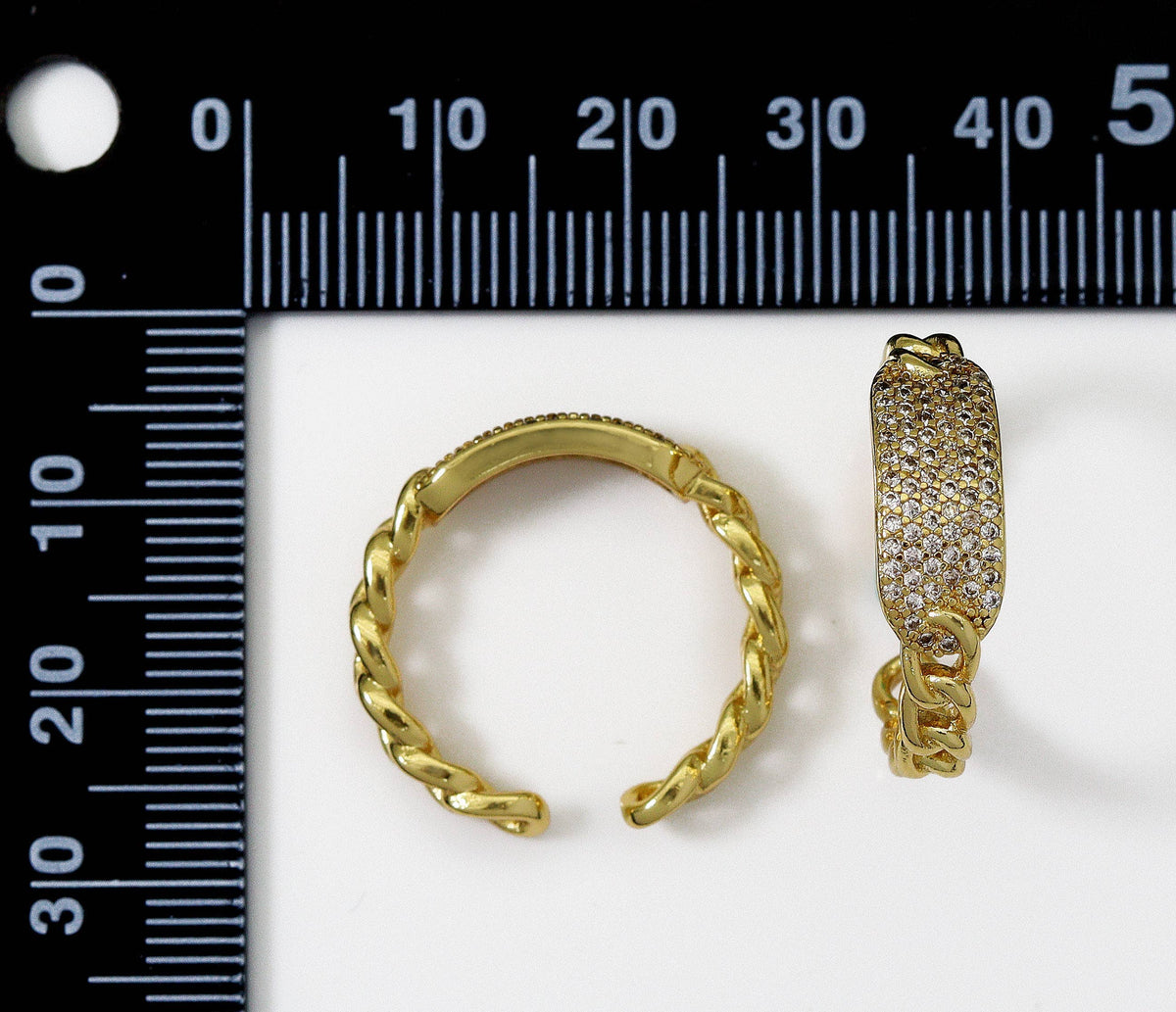 CZ Gold Oval Center Link Ring, Sku#LK737