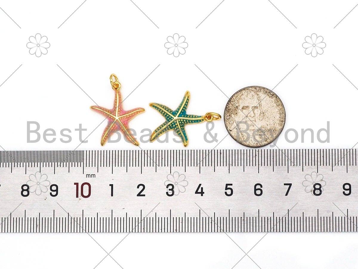 Colorful Enamel Starfish Shape Pendant, 18K Gold Filled Enamel Starfish Charm, Necklace Bracelet Charm Pendant,19x22mm,Sku#L617