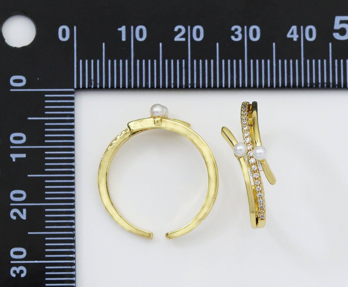 CZ Mother of Pearl Triple Circle Open Ring, Sku#LD244