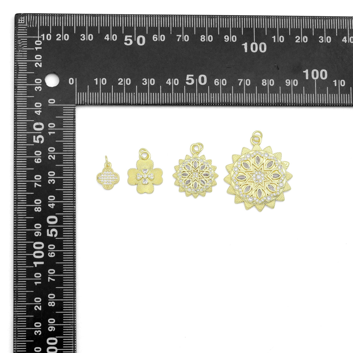 Gold Clear CZ Clover  Flower Charm Pendant,Sku#LK1259