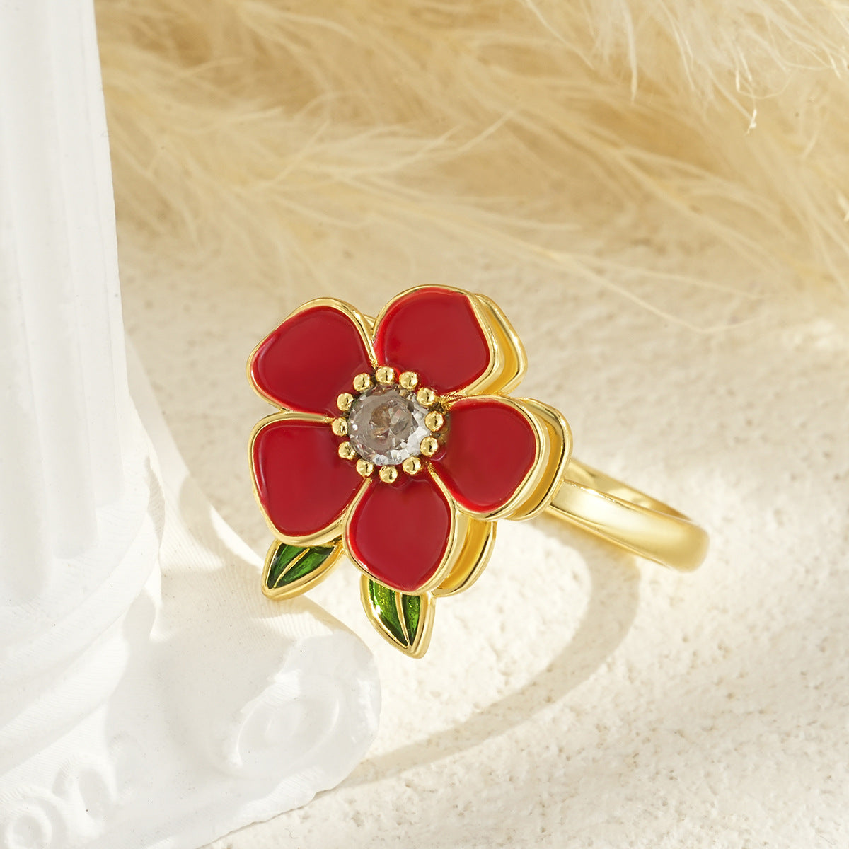 Rotatable Flower-shaped Gold-plated Ring